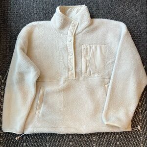 NWT Wilo The Label snap funnel neck fleece pullover in cream/beige size XS women